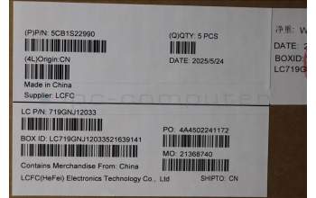 Lenovo 5CB1S22990 C-Cover with keyboard, Belgian, Eclipse Black, RGB Backlight, Anodizing Sandblasting, UK