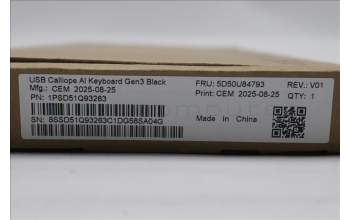 Lenovo 5D50U84793 AI Keyboard External, USB, Portuguese, Black