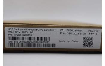 Lenovo 5D50U84819 Keyboard External, USB, Belgium English, Luna Grey