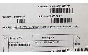 Lenovo 5D68C29848 TB373FU TP LCM_Paper Assy CS
