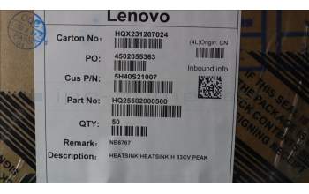 Lenovo 5H40S21007 HEATSINK H 83CV PEAK