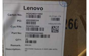 Lenovo 5H40S21044 HEATSINK Heatsink H 83DR UMA INTEL HY