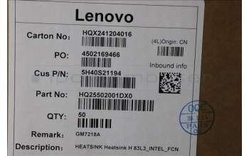 Lenovo 5H40S21194 Heatsink H 83L3_INTEL_FCN