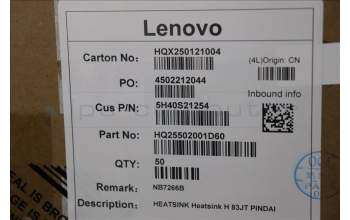 Lenovo 5H40S21254 Heatsink H 83JT PINDAI