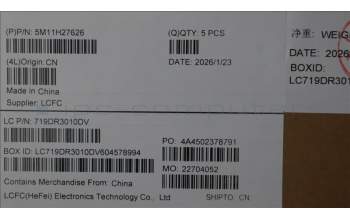 Lenovo 5M11H27626 MECH_ASM KBD Cc CZE/SLK BKLT(SUN)UK WWBK