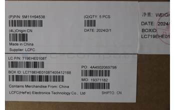 Lenovo 5M11H94538 MECH_ASM BL KB BK MG WW MAO LTN
