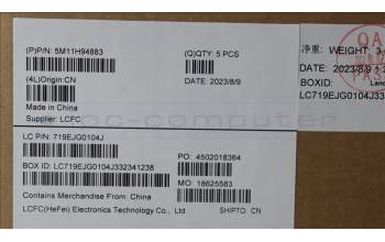 Lenovo 5M11H94883 MECH_ASM FRU KBD CCV HBW BL (LTN) US BK