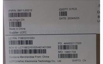 Lenovo 5M11L83212 MECH_ASM KBDBZL,LA SPA,WW,BK/GY,SRX