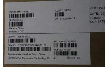 Lenovo 5M11N89571 MECH_ASM BL KB BK MG WW POR CHY