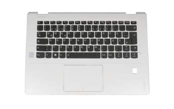 Keyboard incl. topcase DE (german) black/white with backlight with cut-out for FingerPrint readers original suitable for Lenovo Yoga 510-14IKB (80VB)