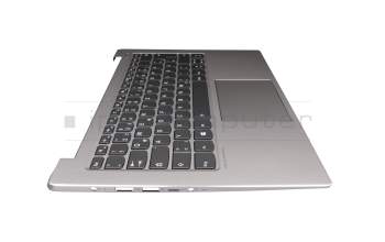 Keyboard incl. topcase DE (german) grey/silver with backlight original suitable for Lenovo IdeaPad 530S-14ARR (81H1)
