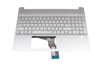 Keyboard incl. topcase DE (german) silver/silver with backlight original suitable for HP 15s-eq1000