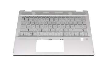 Keyboard incl. topcase DE (german) silver/silver with backlight original suitable for HP Pavilion x360 14-dh0100